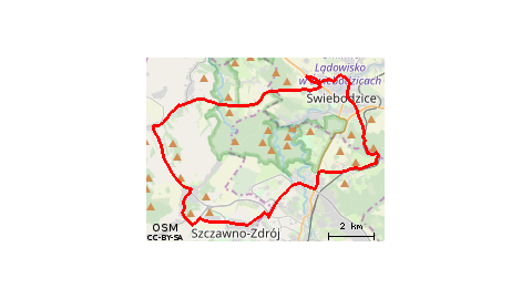 Piaskowa Góra - Szczawno Zdrój - Lubomin - Struga - Stare Bogaczowice - Chwaliszów - Cieszów - Świebodzice - Lubiechów - Szczawienko - Podzamcze - Piaskowa Góra 