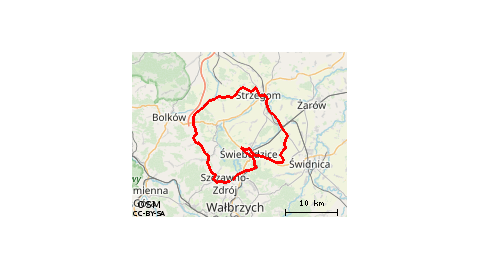 Piaskowa Góra - Szczawno Zdrój - Lubomin - Struga - Stare Bogaczowice - Sady Górne - Sady Dolne - Wolbromek - Kłaczyna - Roztoka - Godzieszówek - Żółkiewka - Góra Krzyżowa - Strzegom - Międzyrzecze - Stanowice - Pasieczna - Nowy Jaworów - Stary Jaworów - 