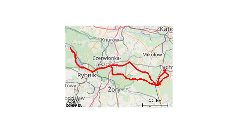Tychy - Orzesze - Rybnik - Woszczyce  - Kobiór - Tychy