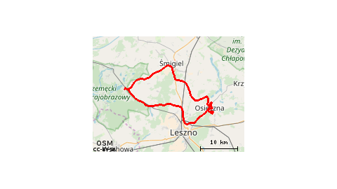 Boszkowo-Letnisko - Grotniki - Dłużyna - Skarżyń - Nowe Szczepankowo - Stare Szczepankowo - Morownica - Śmigiel - Nietążkowo - Wydorowo - Sierpowo - Górka Duchowna - Koronowo - Drzeczkowo - Osieczna - Leszno - Mórkowo - Krzycko Wielkie - Włoszakowice - Gr