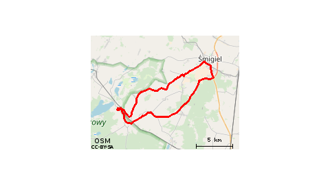 Boszkowo-Letnisko - Włoszakowice - Bukówiec Górny - Boguszyn - Podśmigiel - Nietążkowo - Śmigiel - Morownica - Stare Szczepankowo - Nowe Szczepankowo - Skarżyń - Dłużyna - Grotniki - Boszkowo-Letnisko - Ujazdowo 