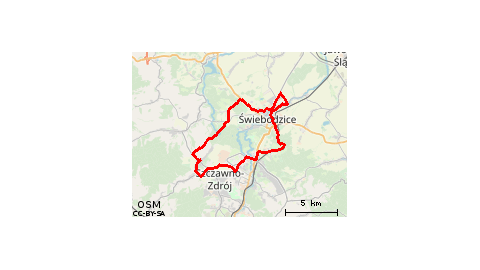 Piaskowa Góra - Szczawno Zdrój - Lubomin - Struga - Cisy - Cieszów - Świebodzice - Ciernie - Świebodzice - Lubiechów - Szczawienko - Podzamcze - Piaskowa Góra 