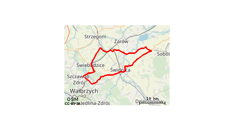 Piaskowa Góra - Poniatów - Pogorzała - Witoszów Górny - Witoszów Dolny - Świdnica - Pszenno - Marcinowice - Szczepanów - Strzelce - Gola Świdnicka - Krasków - Klecin - Śmiałowice - Panków - Wierzbna - Nowice - Jaworzyna Śląska - Nowy Jaworów - Grochotów -