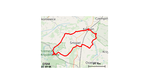 Boszkowo-Letnisko - PKP - Ujazdowo - Las - Boszkowo-Letnisko - Boszkowo - Bucz Dębina - Bucz - Barchlin - Borek - Celinki - Wilkowo Polskie - Karaśnice - Nowy Białcz - Skoraczewo - Stary Białcz - Kościan - Kurza Góra - Racot - Grażyna - Gniewowo - Wonieść