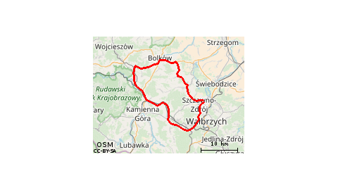Wałbrzych - Struga - Stare Bogaczowice - Sady Górne - Sady Dolne - Bolków - Wierzchosławice - Pastewnik - Płonina - Świdnik - Ciechanowice - Marciszów - Sędzisław - Jaczków - Witków Śląski - Czarny Bór - Grzędy - Stary Lesieniec - Kuźnice Świdnickie - Wał