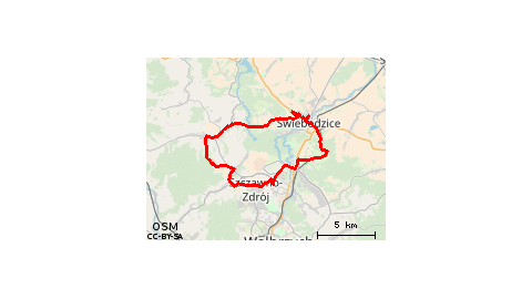 Piaskowa Góra - Szczawno Zdrój - Lubomin - Struga - Stare Bogaczowice - Chwaliszów - Cieszów - Świebodzice - Lubiechów - Szczawienko - Podzamcze - Piaskowa Góra 