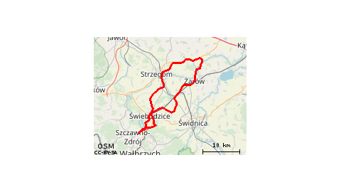 Piaskowa Góra - Podzamcze - Szczawienko - Książ - Świebodzice - Olszany - Stanowice - Międzyrzecze - Strzegom - Morawa - Jaroszów - Zastróże - Kruków - Łażany - Żarów - Piotrowice Świdnickie - Jaworzyna Śląska - Stary Jaworów - Nowy Jaworów - Witków - Mil