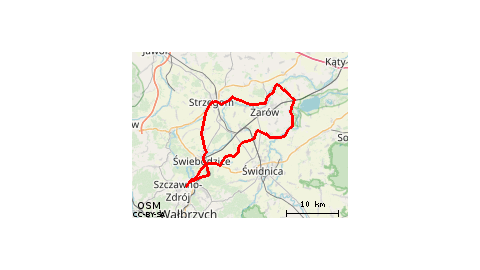 Piaskowa Góra - Podzamcze - Szczawienko - Świebodzice - Mokrzeszów - Milikowice - Stary Jaworów - Bolesławice Świdnickie - Nowice - Wierzbna - Panków - Śmiałowice - Gołaszyce - Siedlimowice - Pożarzysko - Imbramowice - Góra Pyszczyńska - Pyszczyn - Zastru