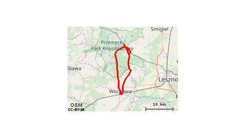 Boszkowo-Letnisko - PKP - Ujazdowo - Boszkowo-Letnisko - Włoszakowice - Ogrofol - Grotniki - Boszkowo-Letnisko - Włoszakowice - Krzyżowiec - Zbarzewo - Osowa Sień - Wschowa - Buczyna - Mścigniew - Papiernia - Dominice - Boszkowo-Letnisko - Promenada - Uja