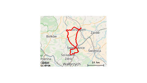 Piaskowa Góra - Podzamcze - KPK - Pełcznica - Świebodzice - Olszany - Stawiska - Strzegom - Żółkiewka - Godzieszówek - Roztoka - Jugowa - Dobromierz - Siodłkowice - Jaskulin - Świebodzice - Lubiechów - Szczawienko - Podzamcze - Piaskowa Góra 