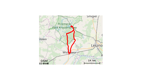 Boszkowo-Letnisko - Jezioro Dominickie - Ujazdowo - Włoszakowice - Leśniczówka Mścigniew - Byczyna - Nowe Ogrody - Wschowa - Osowa Sień - Zbarzewo - Krzyżowiec - Włoszakowice - Boszkowo-Letnisko 