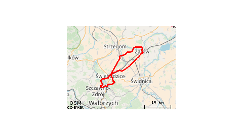 Piaskowa Góra - Podzamcze - KPK - Pełcznica - Świebodzice - Ciernie - Droga Węglowa - Jaworzyna Śląska - Żarów - Łażany - Przyłęgów - Pastuchów - Czechy - Stanowice - Grochotów - Świebodzice - Lubiechów - Szczawienko - Podzamcze - Piaskowa Góra 