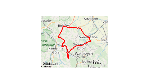 Piaskowa Góra - Szczawno Zdrój - Lubomin - Jabłów - Czarny Bór - Grzędy - Czarny Bór - Witków Śląski - Jaczków - Gostków - Pustelnik - Domanów - Wierzchosławice - Bolków - Sady Dolne - Bronówek - Dobromierz - Siodłkowice - Jaskulin - Świebodzice - Lubiech