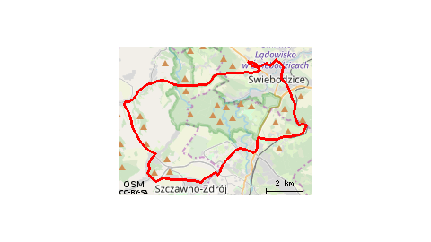 Piaskowa Góra - Szczawno Zdrój - Lubomin - Struga - Stare Bogaczowice - Chwaliszów - Cieszów - Świebodzice - Lubiechów - Szczawienko - Podzamcze - Piaskowa Góra 