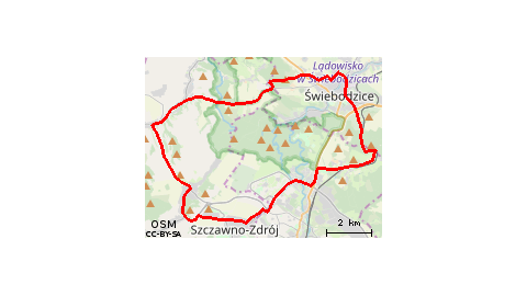 Piaskowa Góra - Szczawno Zdrój - Lubomin - Struga - Stare Bogaczowice - Chwaliszów - Cieszów - Sosnówka - Świebodzice - Lubiechów - Szczawienko - Podzamcze - Piaskowa Góra 