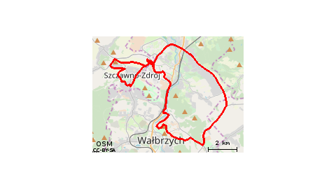 Piaskowa Góra - Szczawno Zdrój - Dworzysko - Piaskowa Góra - Stary Zdrój - Nowe Miasto - Rusinowa - Poniatów - Nowy Julianów - Stary Julianów - WSSE - Szczawienko - Podzamcze - Piaskowa Góra 